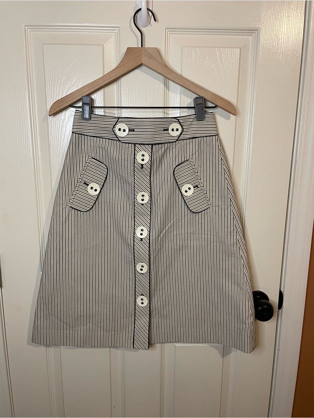 Tibi New York Vintage Black & White Pinstriped Midi Skirt 70s Retro Size 2